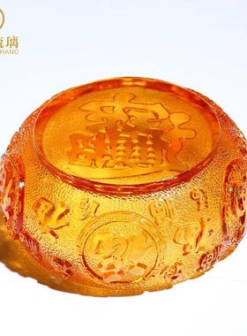 琉璃聚宝盆财位玄关钥匙收纳摆件家居装饰存钱罐中式客厅桌面门口