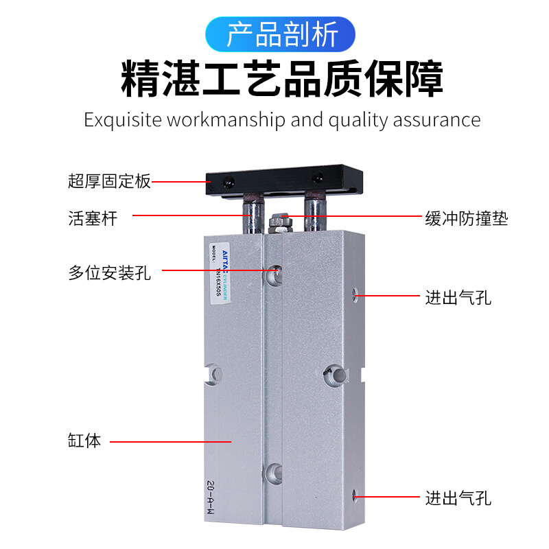 原装亚德客AIRTAC双轴气缸TN16X90S TN16X100S TN16X125S 双杆气 - 图2