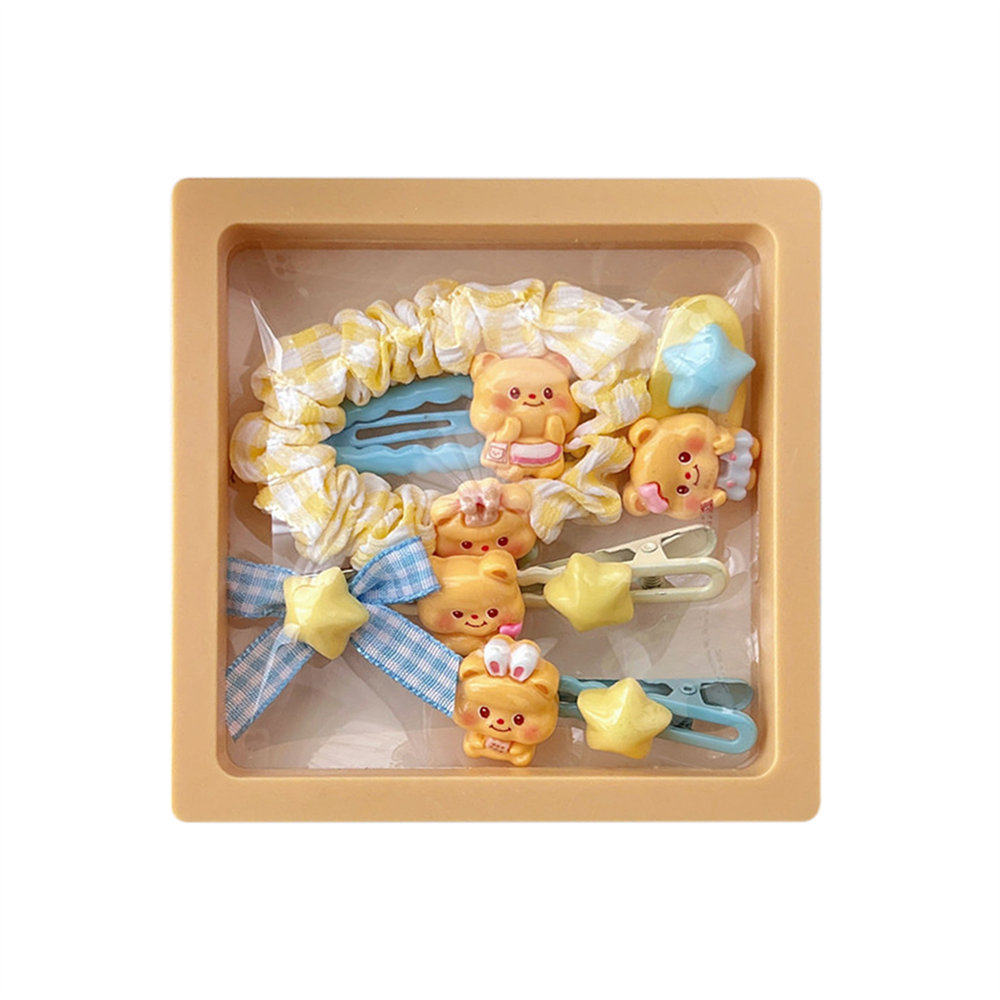 跨境海外新款可爱奶黄小熊发饰套装软妹碎发刘海夹学生马尾发绳侧,淘宝优惠券,粉丝福利购,淘宝优惠卷