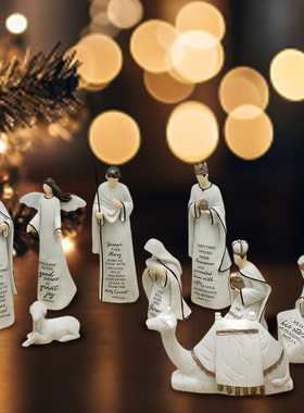 新款马槽诞生场景摆件树脂手工木雕风格家居高级感品桌面装饰品