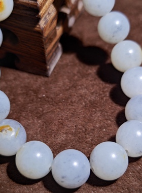 在售13.5g新疆和田玉籽料青花枣红皮12mm圆珠手串点墨意境款无暇