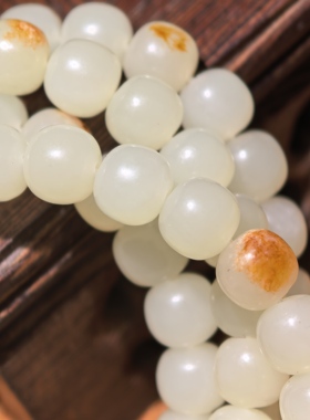 正宗新疆和田玉籽料洒金皮7*8mm老型珠手链108颗天然原皮高油高润
