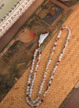 正宗新疆和田玉籽料红皮白肉玉兰花吊坠颗颗带皮6mm圆珠项链手链