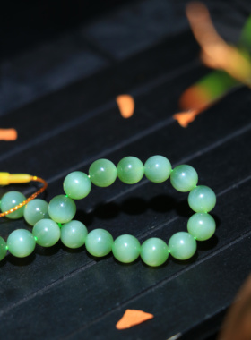 正宗和田玉碧玉老坑猫眼8mm圆珠手链天然玉石单圈手串收藏送礼