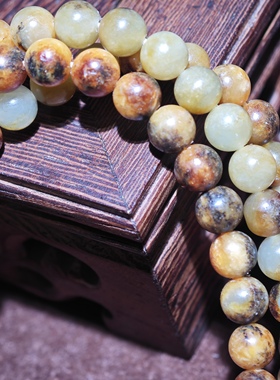 正宗新疆和田玉籽料黄沁6mm圆珠手链108颗天然原皮收藏送礼保真