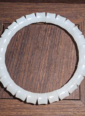 新疆和田玉籽料羊脂白玉8mm直切竹节手串节节高升单圈一级白油润