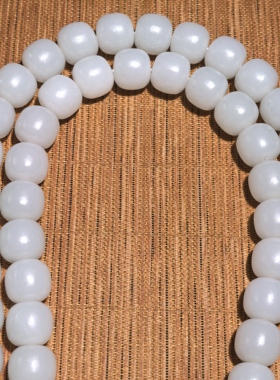 正宗新疆和田玉白玉11*12老型珠手链108颗大尺寸项链天然玉石收藏