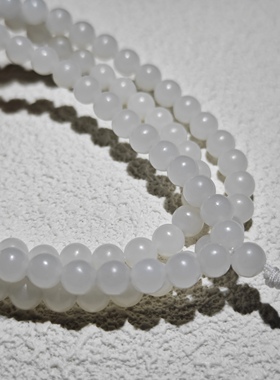 精品正宗新疆和田玉籽料6mm佛珠手链108颗佛珠链多圈羊脂白玉高白