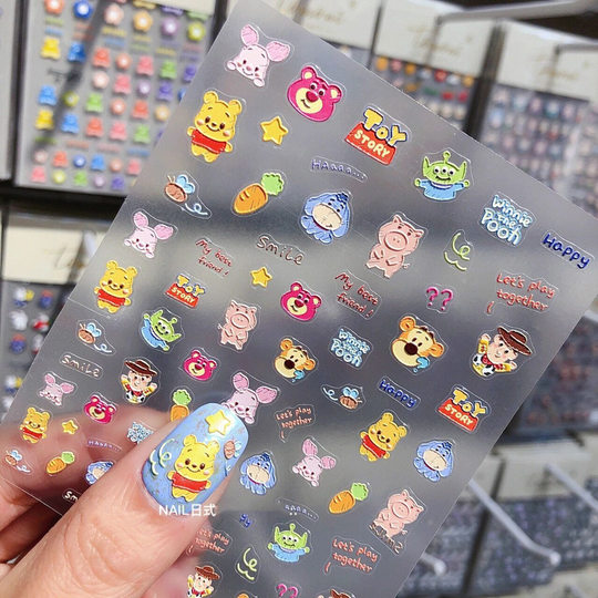 Cartoon 3d three-dimensional embossed nail stickers disney waterproof children's stickers decorative small patterns strawberry bear cute stickers girl hand account hand account gu card material mobile phone case creative diy