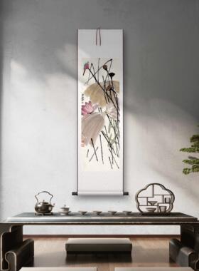 齐白石《四条屏》中式花卉茶室禅意客厅书房直播高清卷挂轴字画