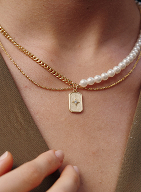 RetroChic几何珍珠双链项链