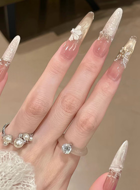 【福丛中来】纯手工穿戴甲长款透明装饰可拆卸仙女系美甲显白女