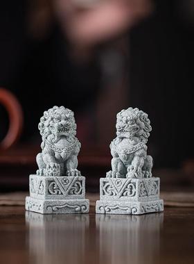国潮公母石狮子一对门口庭院看门镇宅摆件鱼缸造景招财桌面装饰