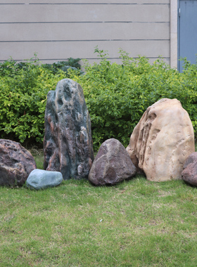 精选庭院玻璃钢仿真假石头刻字户外造景装饰花园井盖石树脂泰山石