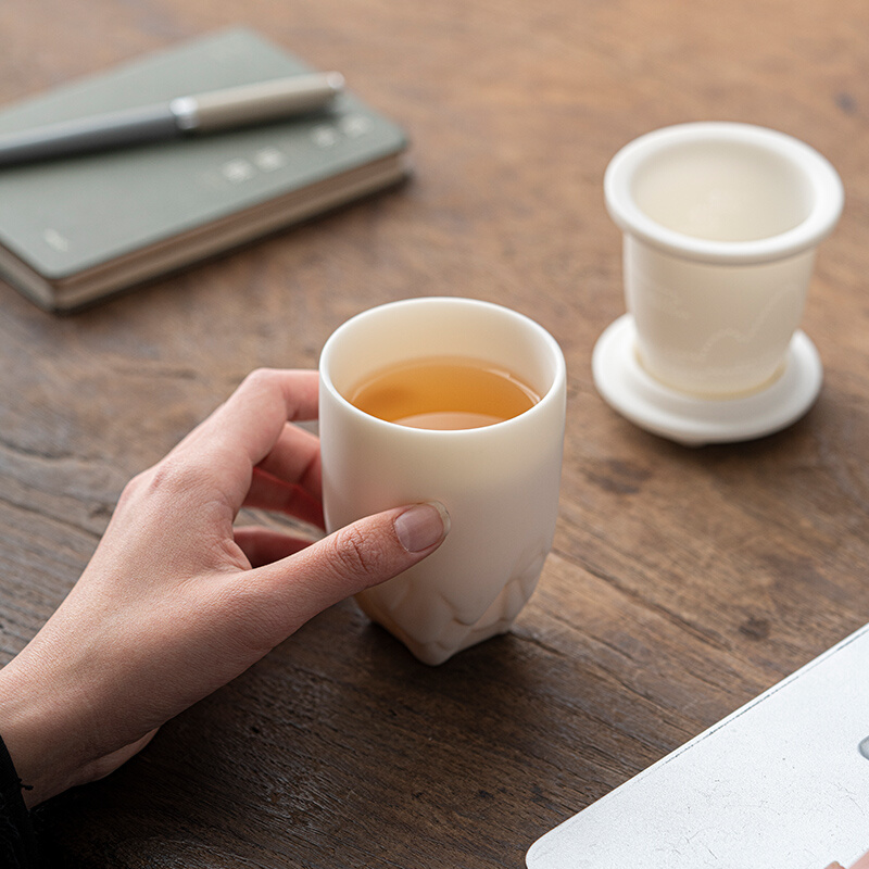 唐舍远山白瓷快客杯单人旅行茶具套装带过滤便携羊脂玉瓷泡茶杯-图1