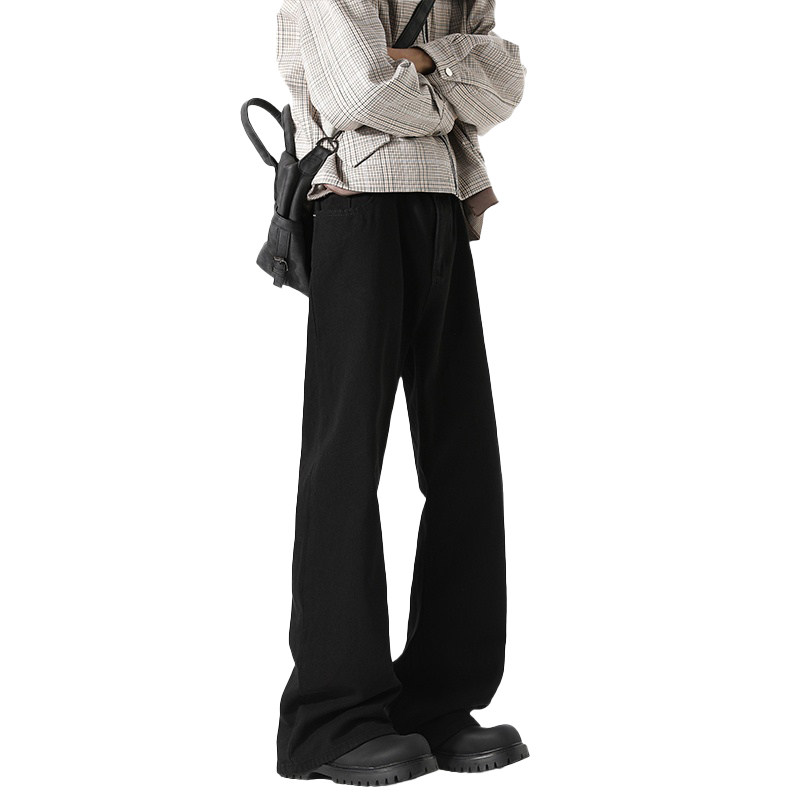 wassup happy巴黎bootcut牛仔裤子男春秋季新款宽松直筒微喇长裤 - 图3