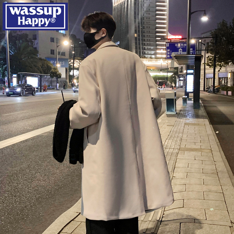 wassup happy高级感毛呢大衣男秋冬季新款韩系中长款宽松风衣外套,淘宝优惠券,粉丝福利购,淘宝优惠卷