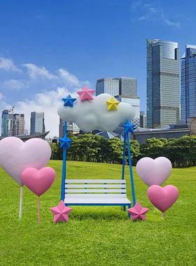 户外景区网红爱心玻璃钢雕塑秋千座椅拍照打卡民宿布置装饰大摆件
