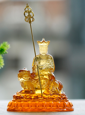 古法琉璃地藏王菩萨坐谛听摆件