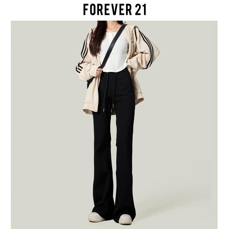 forever 21美式复古灰色微喇叭加绒卫裤秋冬女拖地运动休闲瑜伽裤 - 图1