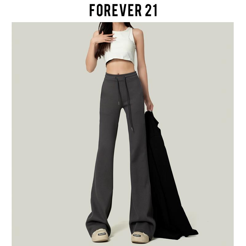 forever 21美式复古灰色微喇叭加绒卫裤秋冬女拖地运动休闲瑜伽裤 - 图3