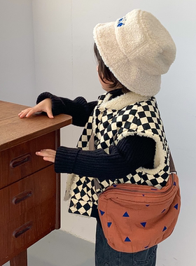秋冬儿童棋盘格子羊羔毛