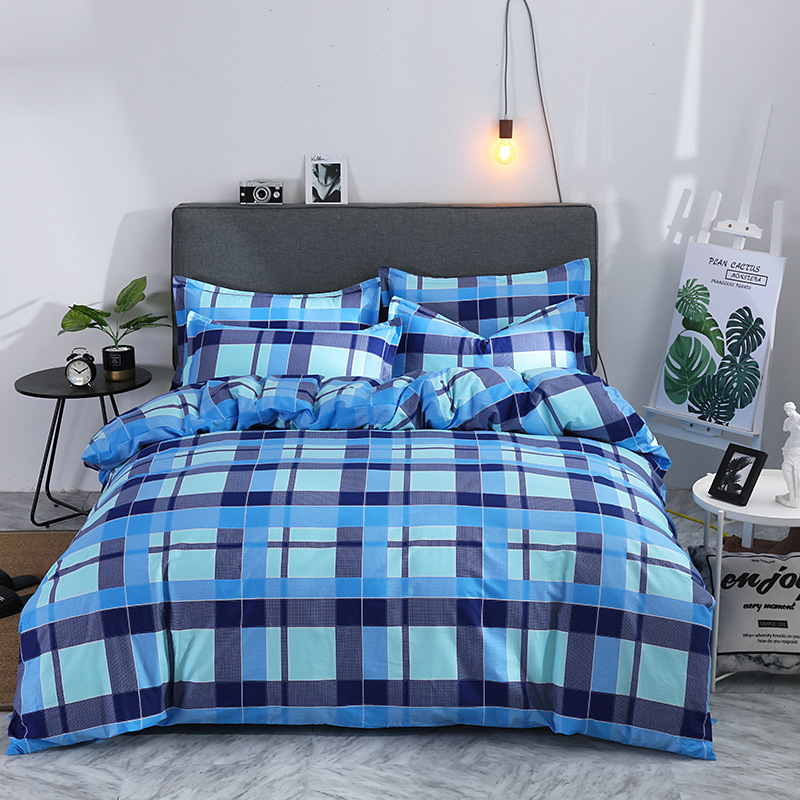 可定制纯棉四件式秋冬全棉格子床单被套200x230加大床品公寓宿舍 - 图1