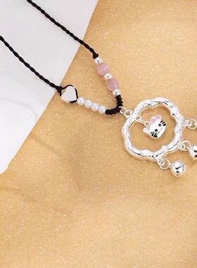 KT猫平安锁项链hellokitty项链猫咪项链铃铛可爱简约礼物
