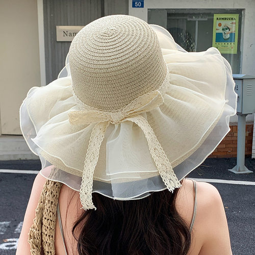 沙滩帽子女春夏季防晒出游草帽夏天时尚百搭登山遮阳帽出游太阳帽 - 图2