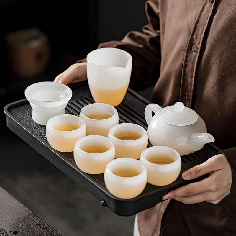 白玉琉璃茶具套装家用轻奢高档功夫泡茶杯高端盖碗办公室送礼盒装,淘宝优惠券,粉丝福利购,淘宝优惠卷