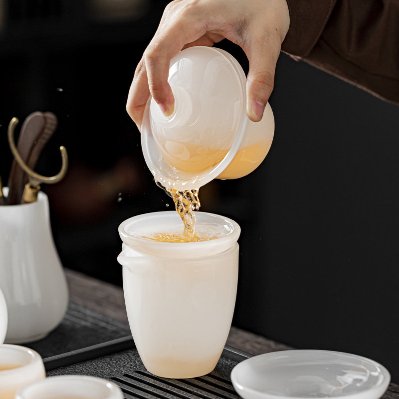 白玉琉璃茶具套装家用轻奢高档功夫泡茶杯高端盖碗办公室送礼盒装,淘宝优惠券,粉丝福利购,淘宝优惠卷
