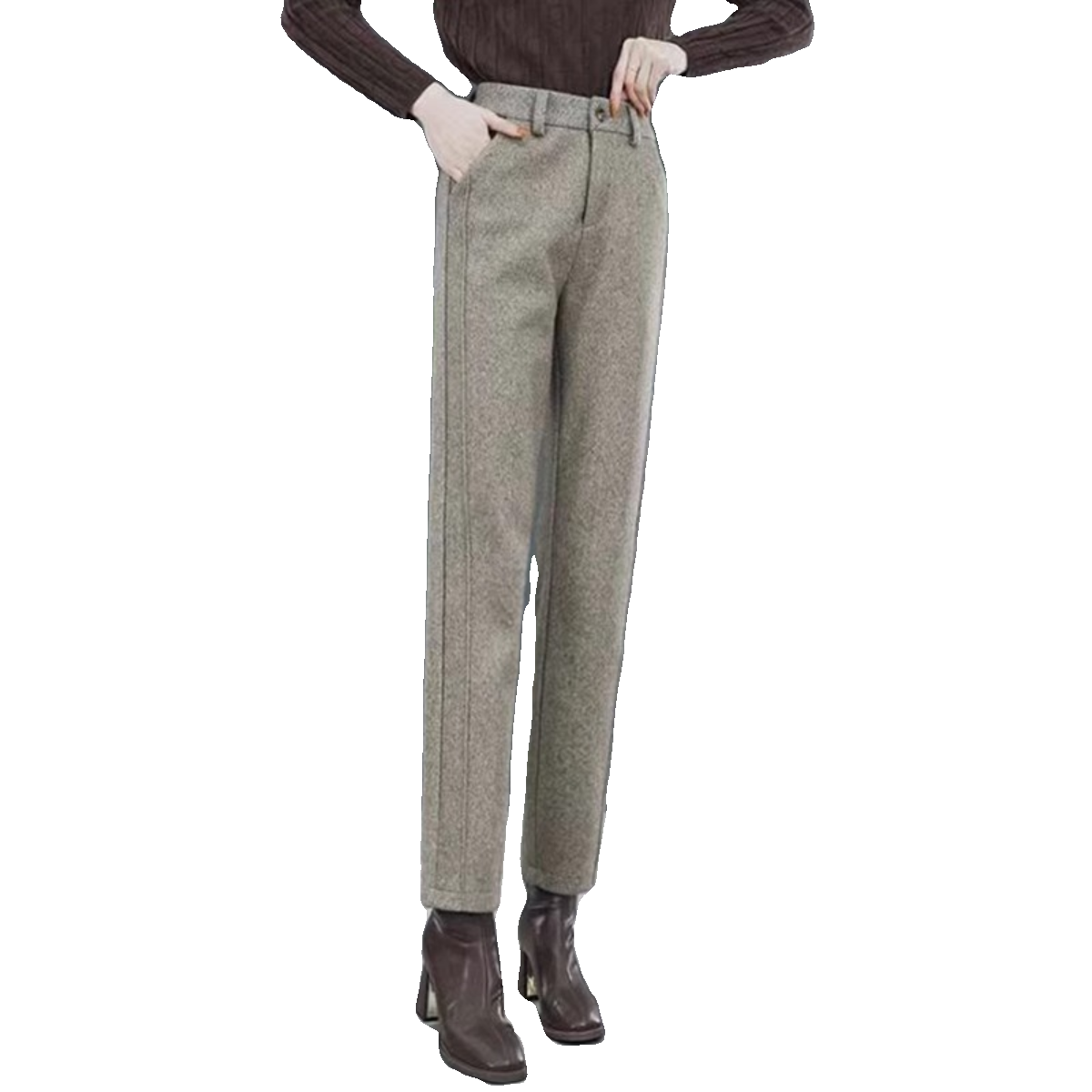 加绒加厚毛呢裤子女秋冬2025年新款高腰哈伦裤宽松直筒烟管休闲裤,淘宝优惠券,粉丝福利购,淘宝优惠卷