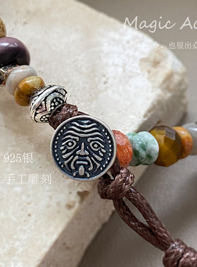 纯银天然石复古小众招财手链