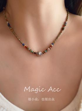 【古拉】原创设计925银天然石彩色串珠民族风小众复古转运珠项链