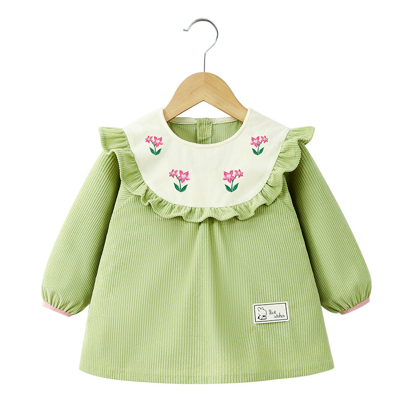Baby girl smock outer wear princess skirt autumn and winter baby children's meal pocket for eating waterproof anti-dirty reverse wearing bib apron