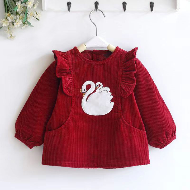 Children's smock long-sleeved girl princess autumn and winter baby apron eating waterproof anti-dirty baby bib outer wear protective clothing