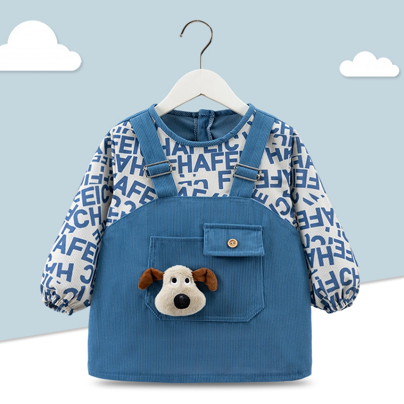 Children's smock, baby eating bib, autumn and winter waterproof and anti-dirty boy's corduroy protective clothing, baby reverse dressing apron