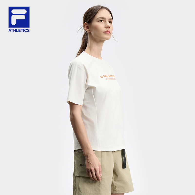 FILA 斐乐官方女子针织短袖衫2024秋新款基础简约户外风格运动T恤 - 图0