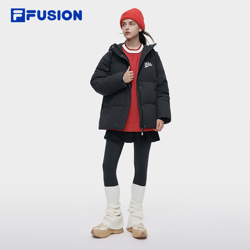 FILA FUSION斐乐潮牌羽绒服女2023冬季时尚宽松休闲连帽上衣 - 图2