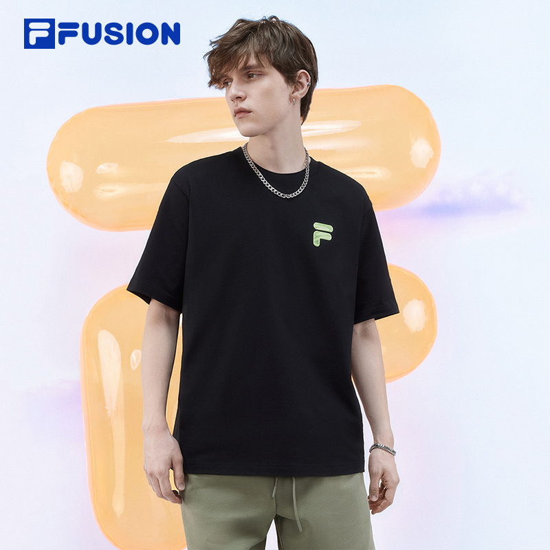 FILA FUSION斐乐潮牌官方情侣款针织短袖T男休闲多彩纯棉T恤女