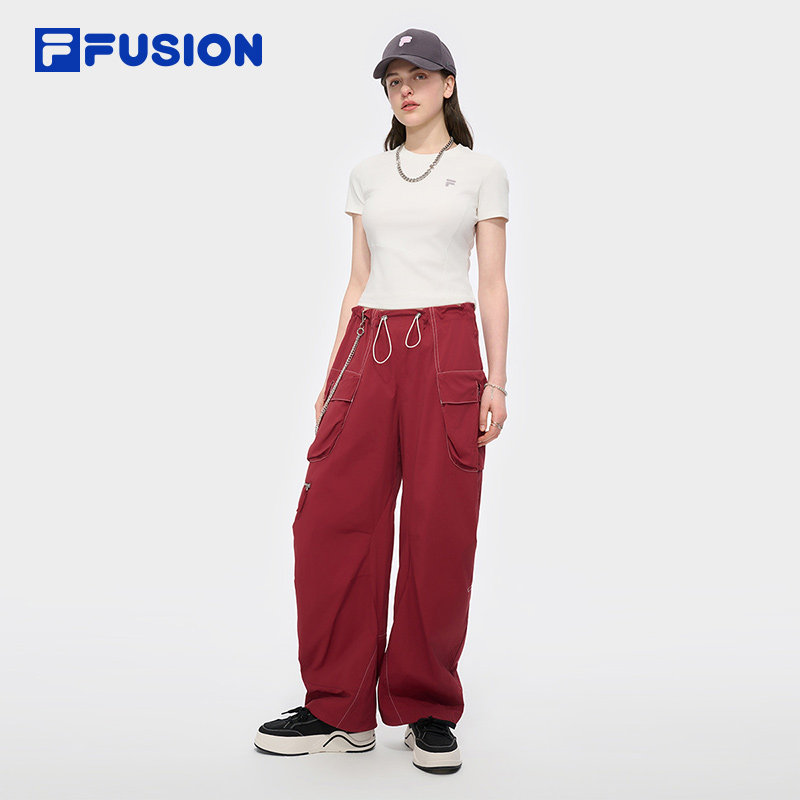 FILA FUSION斐乐潮牌女子针织短袖衫2025夏季新款时尚休闲紧身T恤,淘宝优惠券,粉丝福利购,淘宝优惠卷
