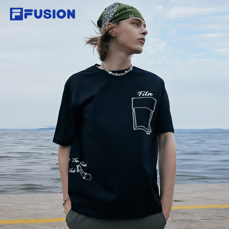 FILA FUSION斐乐潮牌男士短袖T恤夏季宽松休闲针织衫圆领男款上衣,淘宝优惠券,粉丝福利购,淘宝优惠卷