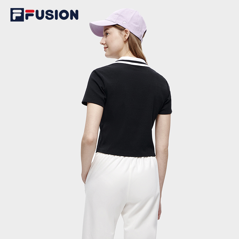 FILA FUSION斐乐潮牌女士短袖POLO衫2023秋修身简约运动休闲上衣