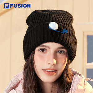 FILA FUSION斐乐情侣暖暖帽针织帽2024冬季新款纯色毛线帽女帽子