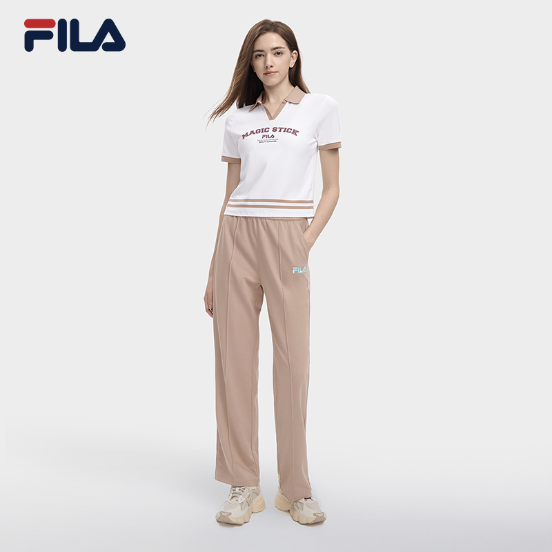 FILA 斐乐官方女子修身短袖POLO衫2023夏新款时尚撞色小V翻领上衣 - 图1