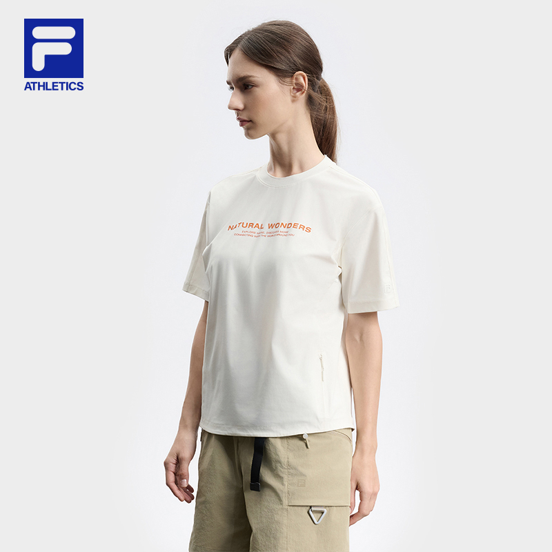 FILA 斐乐官方女子针织短袖衫2024秋新款基础简约户外风格运动T恤 - 图1