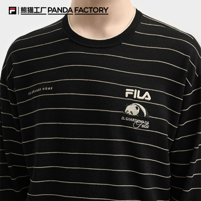 FILA ຢ່າງເປັນທາງການຂອງຜູ້ຊາຍແລະແມ່ຍິງ knitted sweaters 25 ດູໃບໄມ້ລົ່ນ panda ໂຮງງານຜະລິດແກະ sheep ຂົນບາດເຈັບແລະ striped pullover sweater