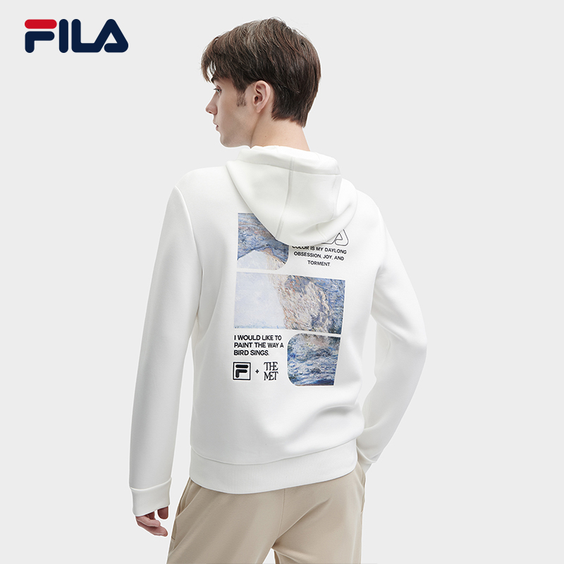 FILA x THE MET斐乐男针织莫奈连帽卫衣2023冬简约印花长袖上衣 - 图0