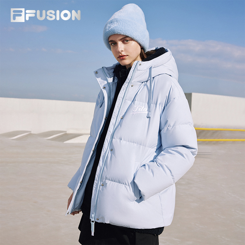 FILA FUSION斐乐潮牌羽绒服女2023冬季时尚宽松休闲连帽上衣 - 图1