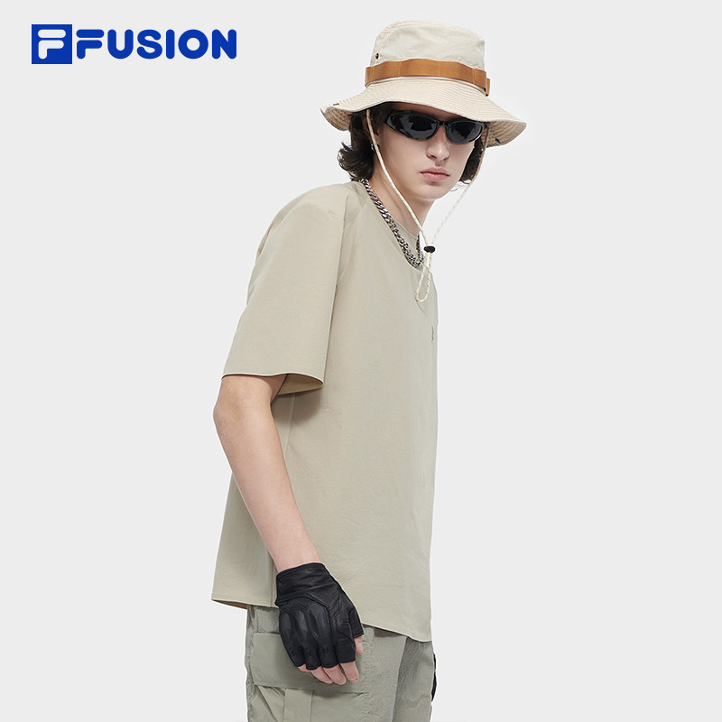 FILA FUSION斐乐潮牌男子梭织短袖衫2024夏新款时尚休闲插肩袖T恤,淘宝优惠券,粉丝福利购,淘宝优惠卷